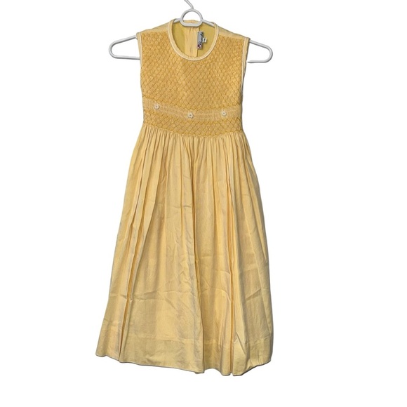 Pervenche Classic Traditional Church Smocked Dress Embroidered Yellow French 7 - Picture 1 of 3
